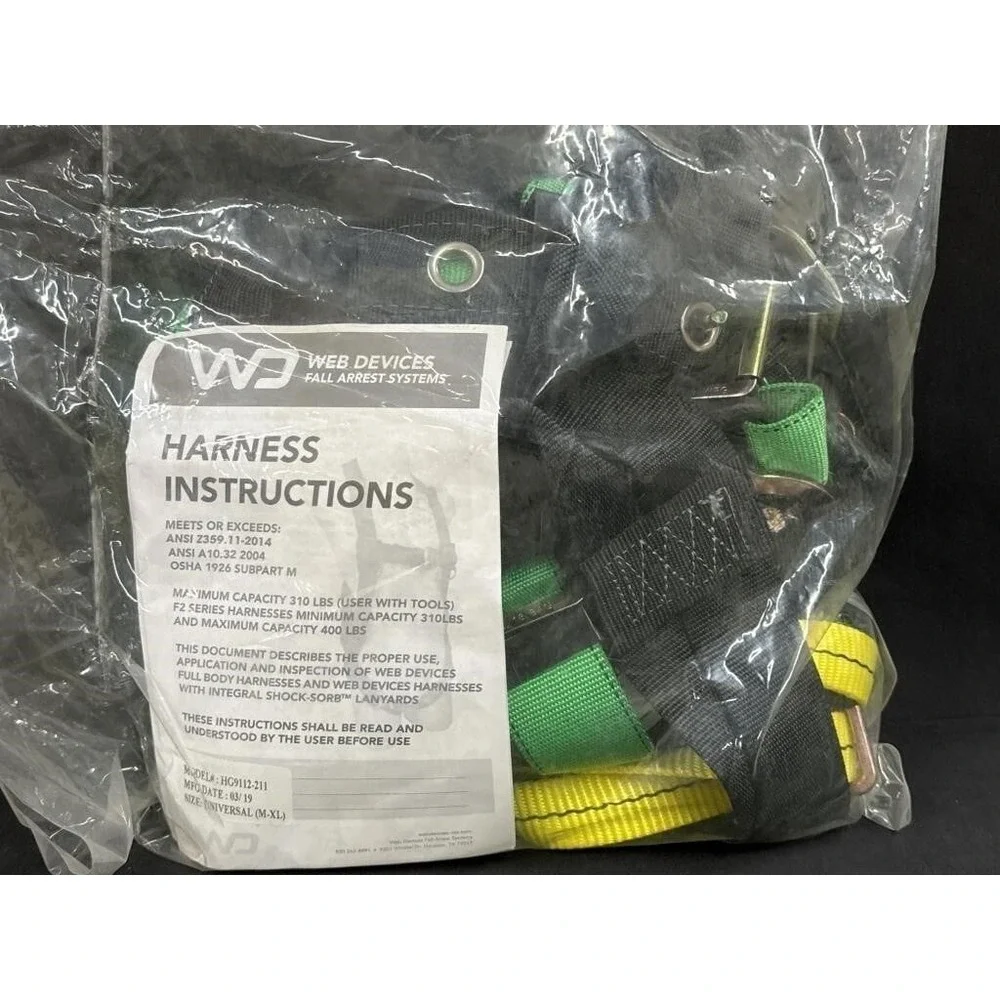 NEW Web Devices HL39112 Full Body Harness Fall Arrest 310lb  H39112 / Size: M-XL